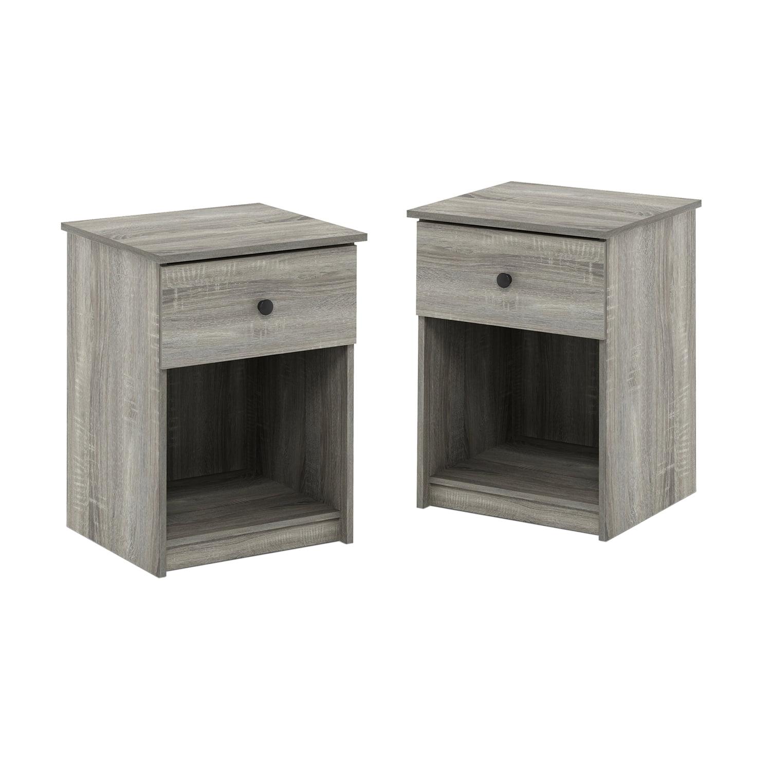 French Oak Grey Engineered Wood Nightstand with Black Knob