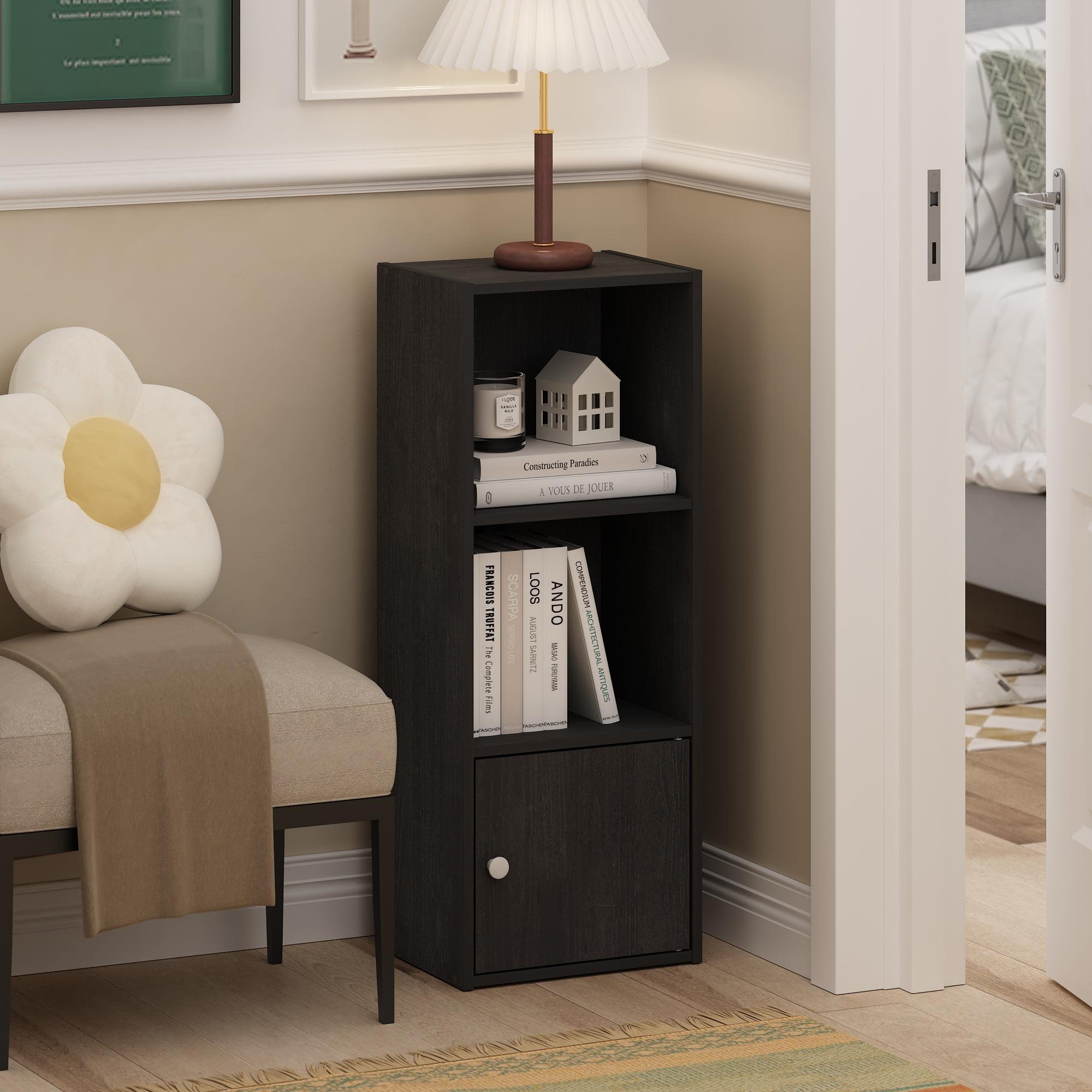 Blackwood 3-Tier Shelf Bookcase with Door Storage Cabinet