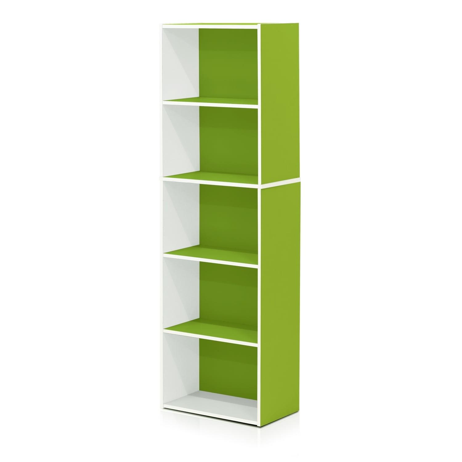 White and Green 5-Tier Laminated Bookcase