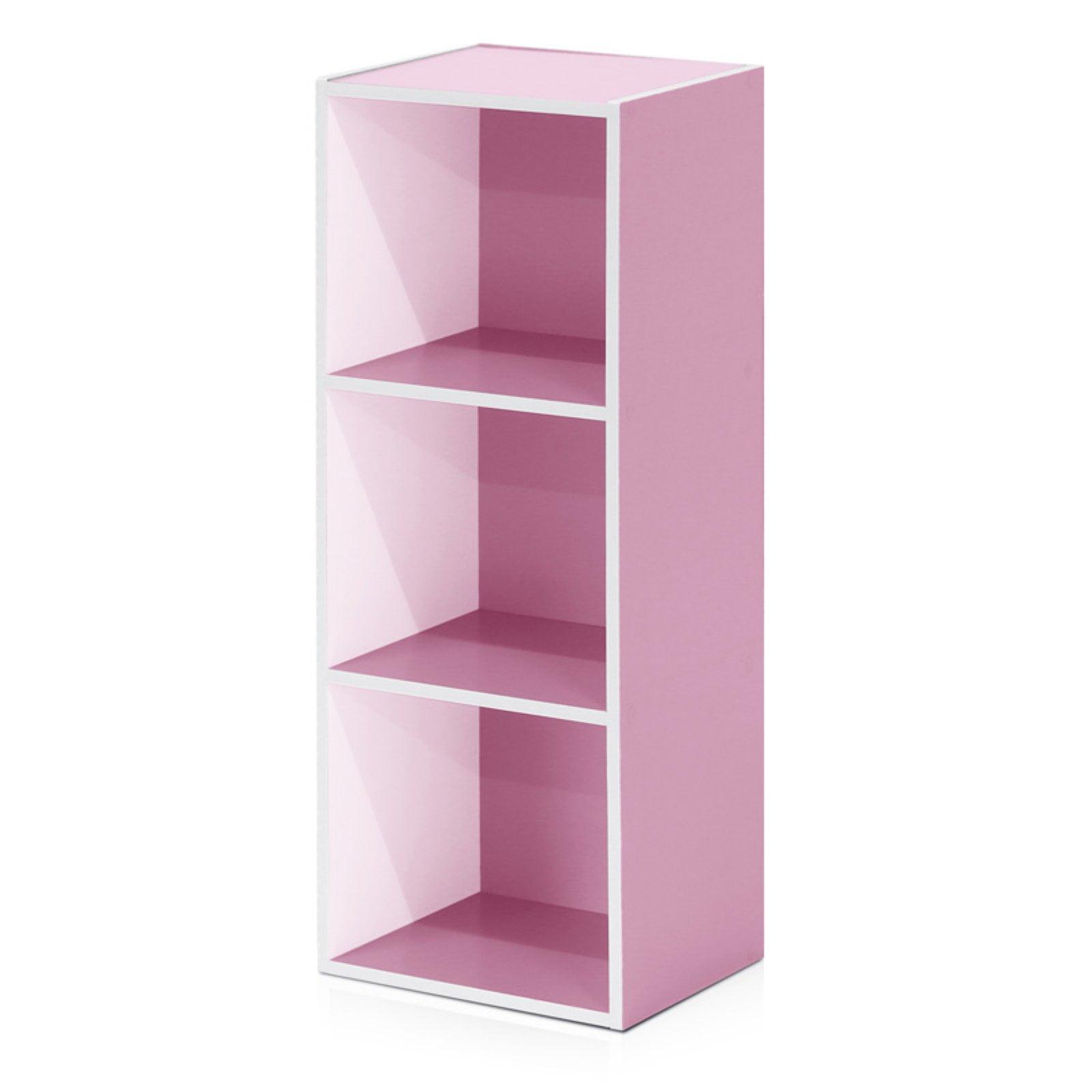 Whimsical White/Pink Wooden 3-Tier Storage Shelf for Kids