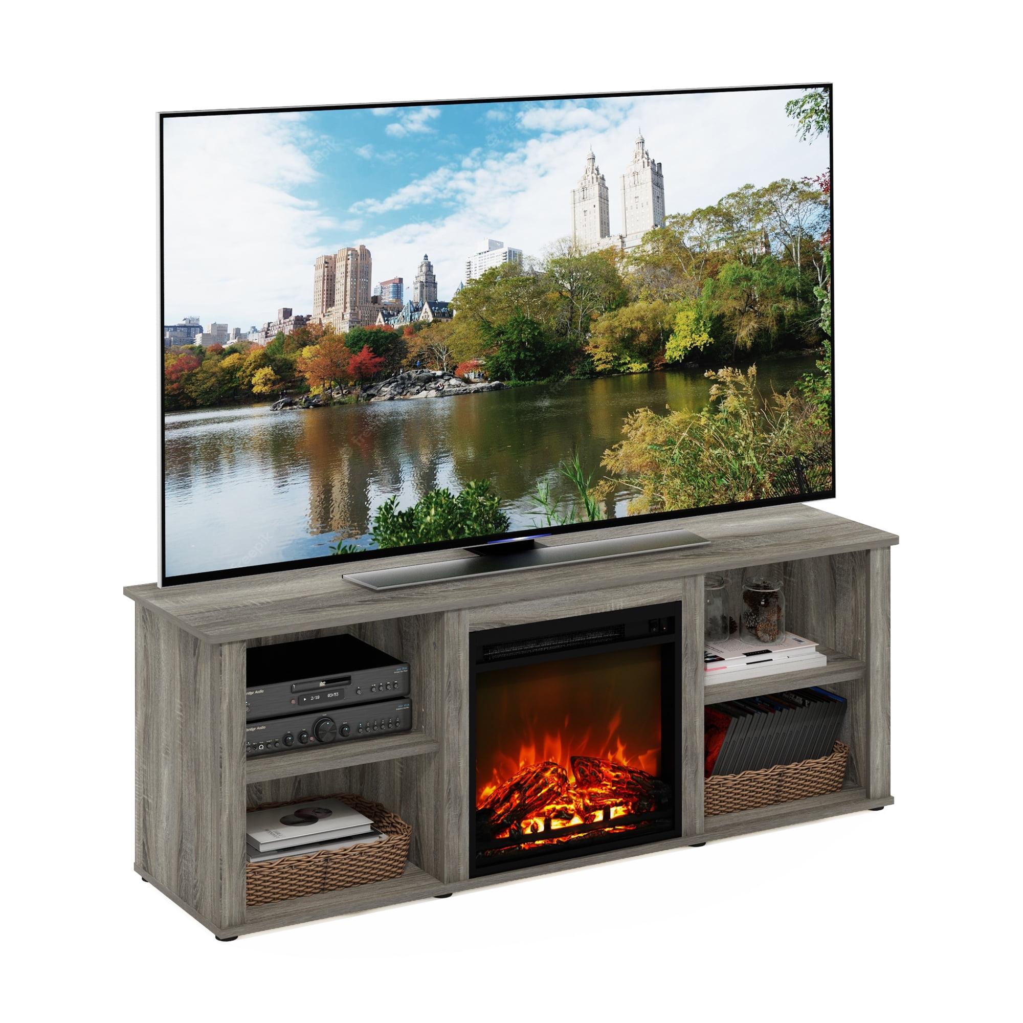 French Oak Grey 60" TV Stand with Electric Fireplace