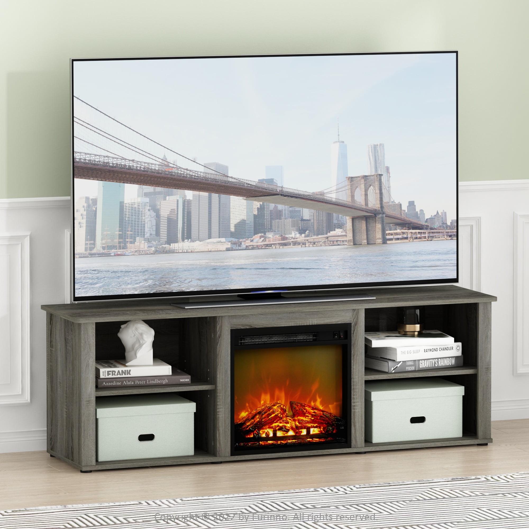 Furinno Montale 70 Inch TV Stand with Fireplace, French Oak Grey