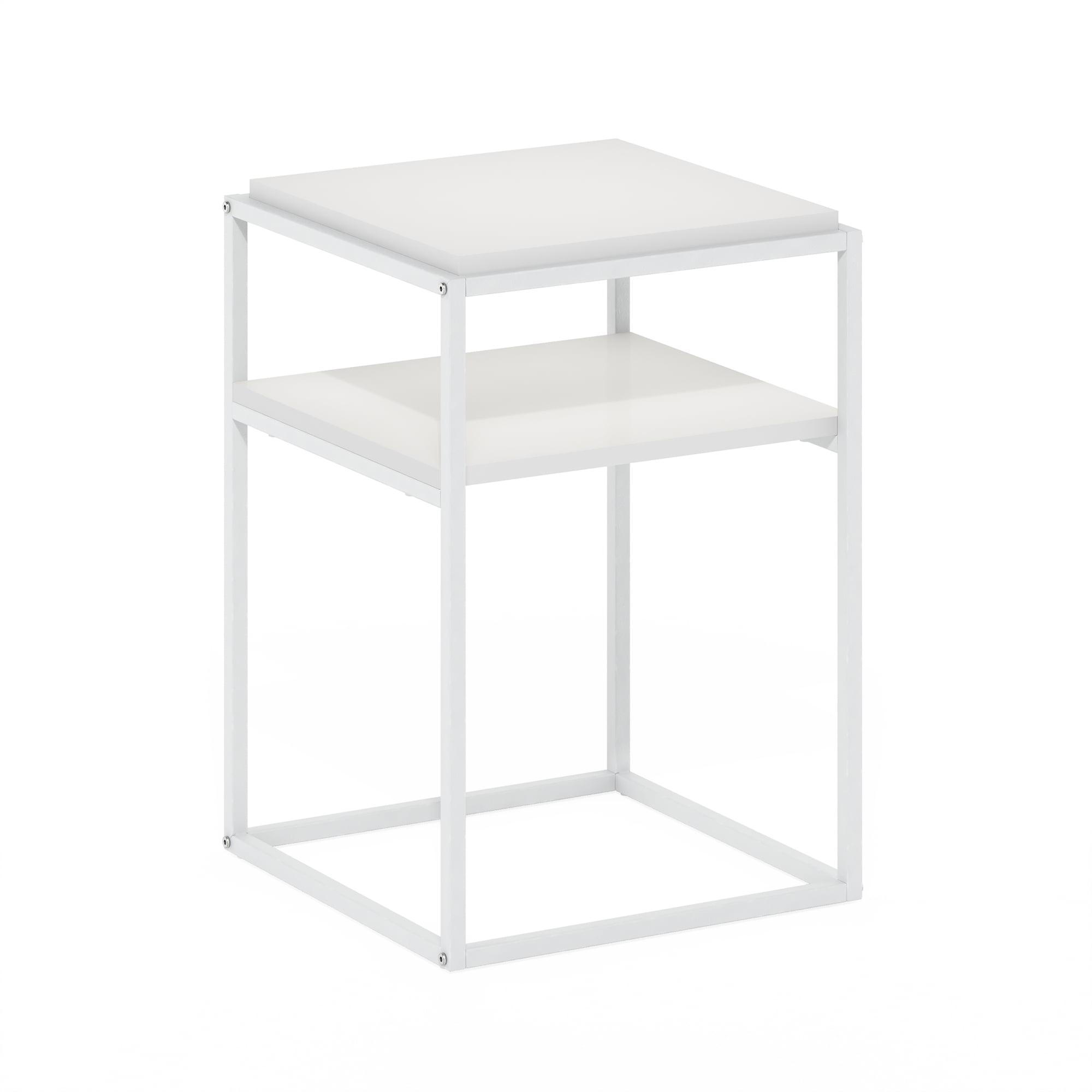 Solid White 2-Tier Stackable Metal and Wood Shelf