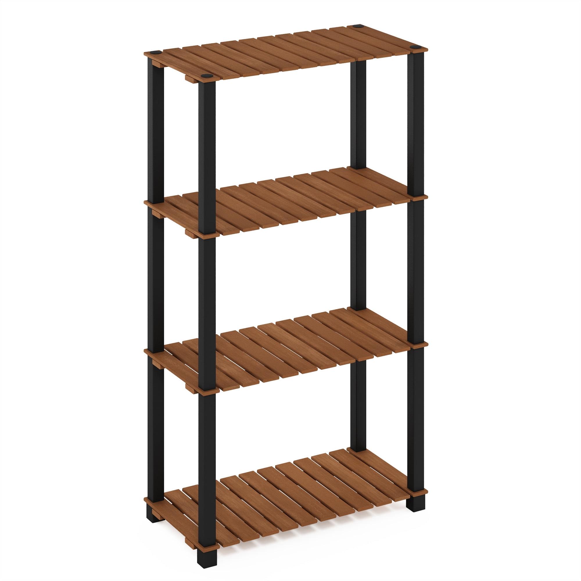 Furinno Pangkor 4-Tier Turn-N-Tube Indoor Outdoor Plant Shelf Wood Stand with Square Poles, Natural/Black