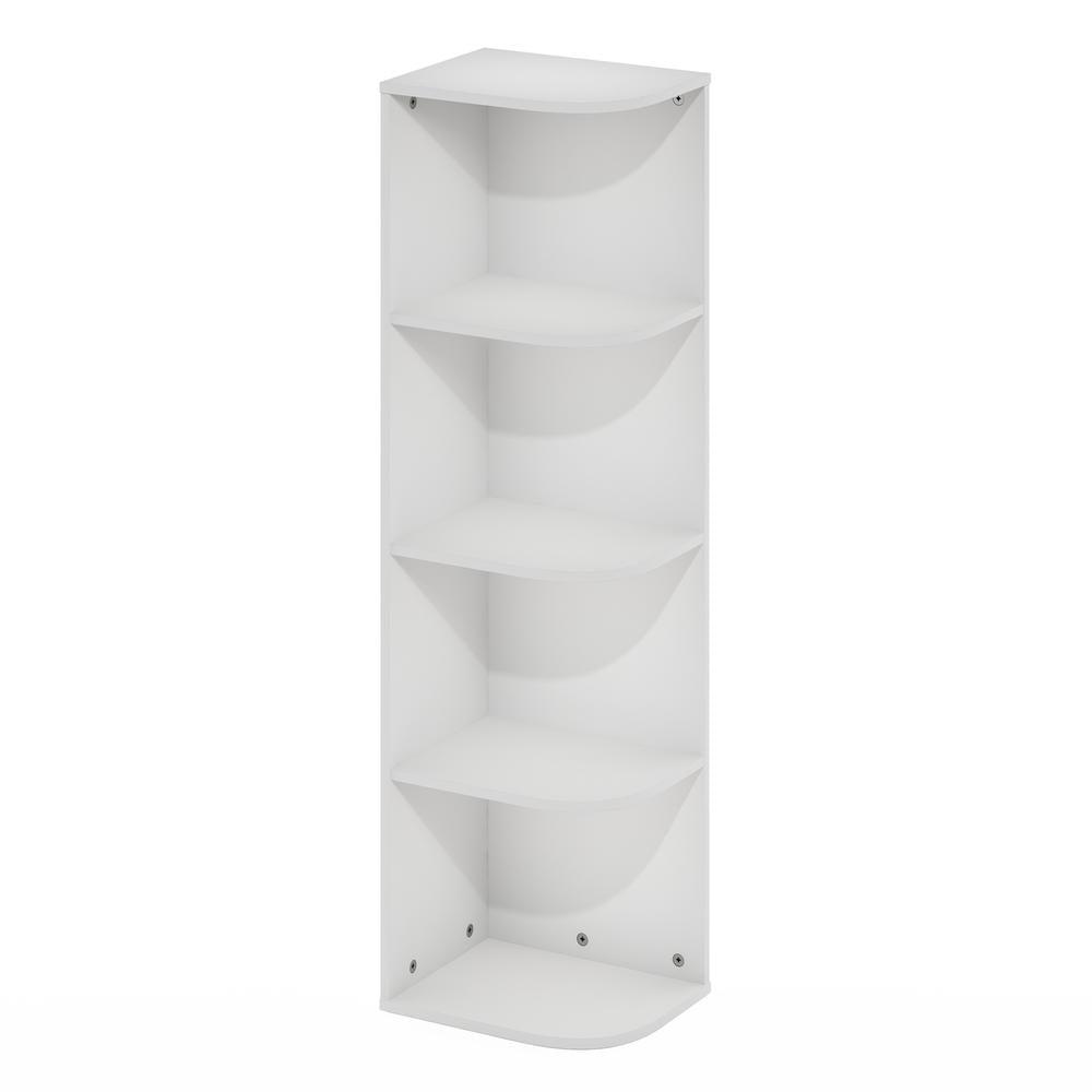 White Composite Wood 4-Tier Corner Bookcase