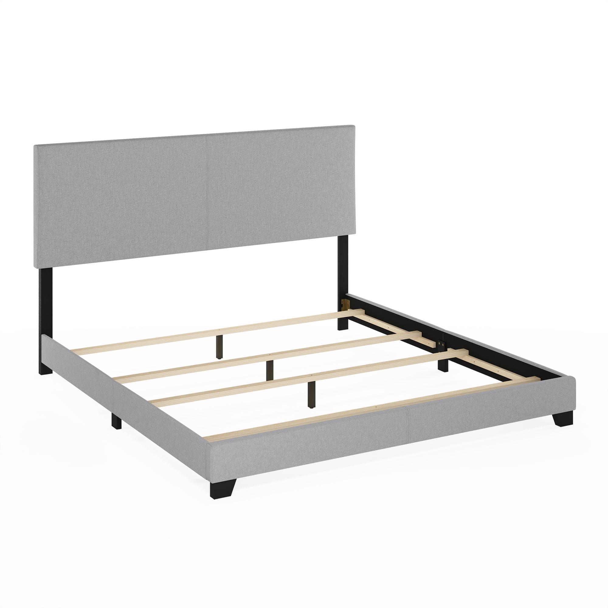 King Glacier Linen Upholstered Bed Frame with Wooden Slats