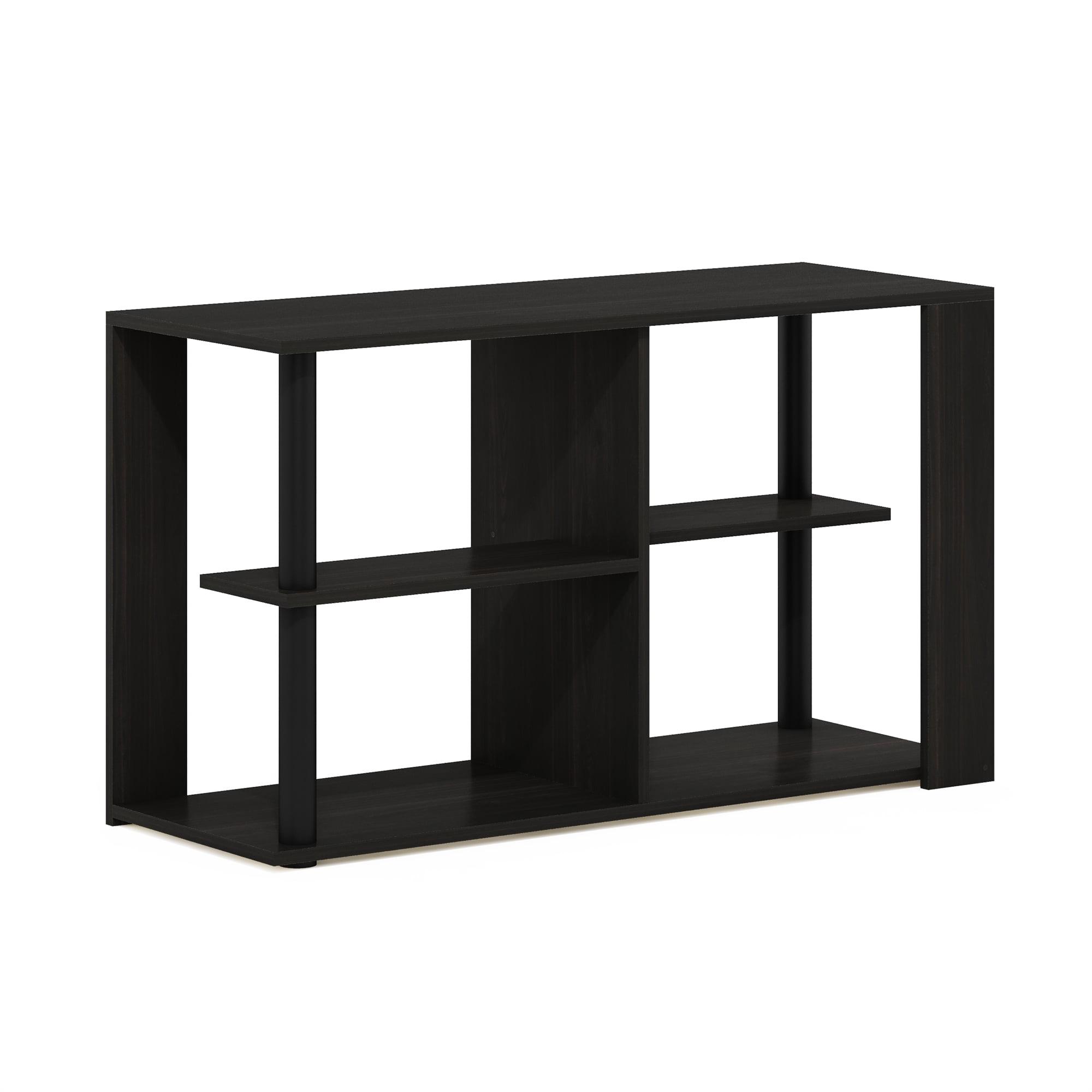 Sleek Black Rectangular End Table with Storage Shelves