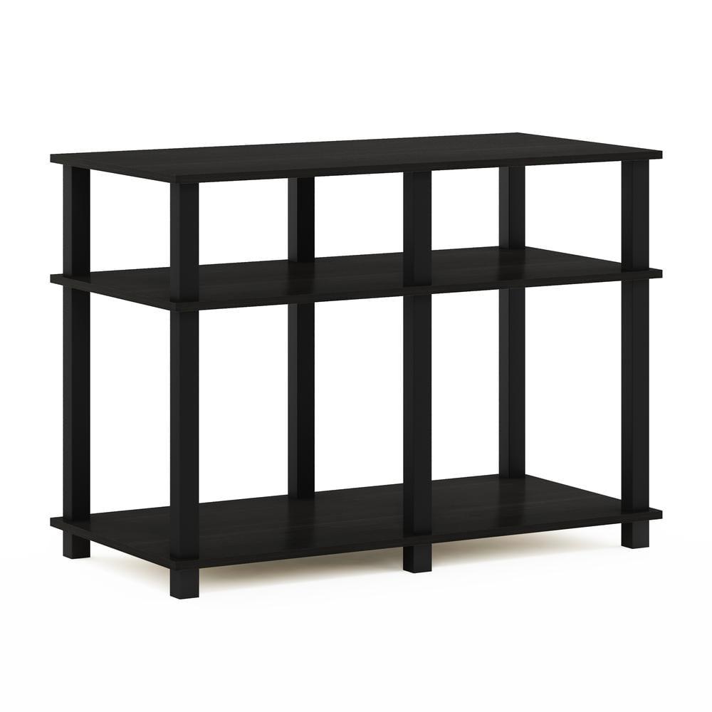 Espresso and Black Composite Wood TV Stand with Open Shelves