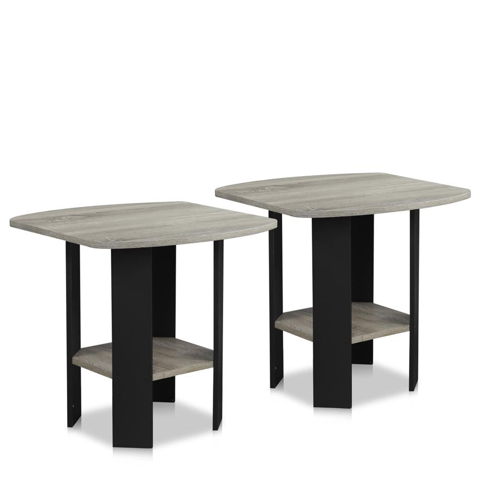 French Oak and Black Rectangular End Tables, Set of 2