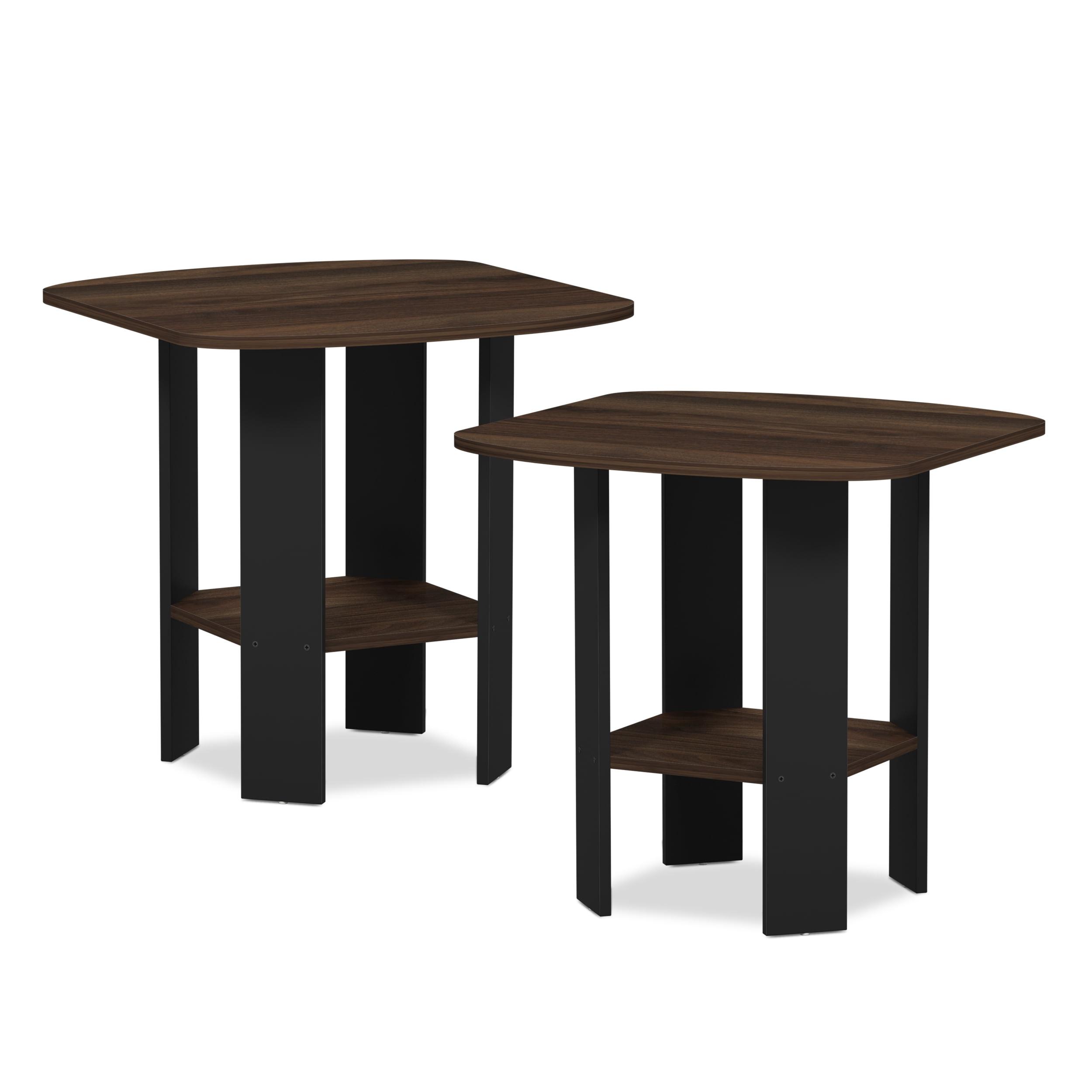 Columbia Walnut and Black Rectangular Wood End Tables, Set of 2