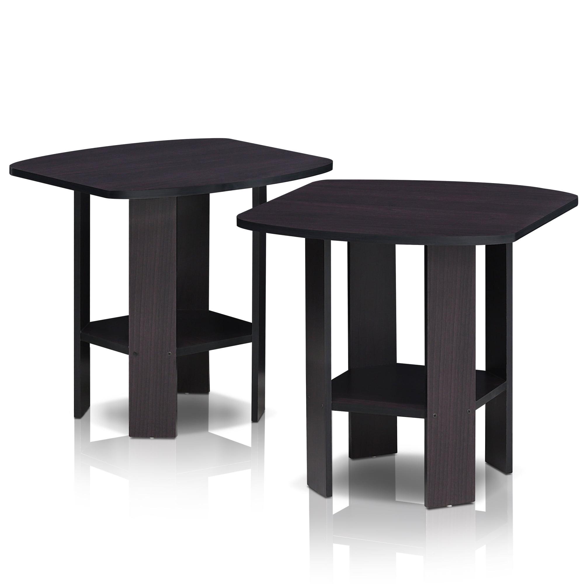 Compact Dark Walnut Petite End Table Set of 2