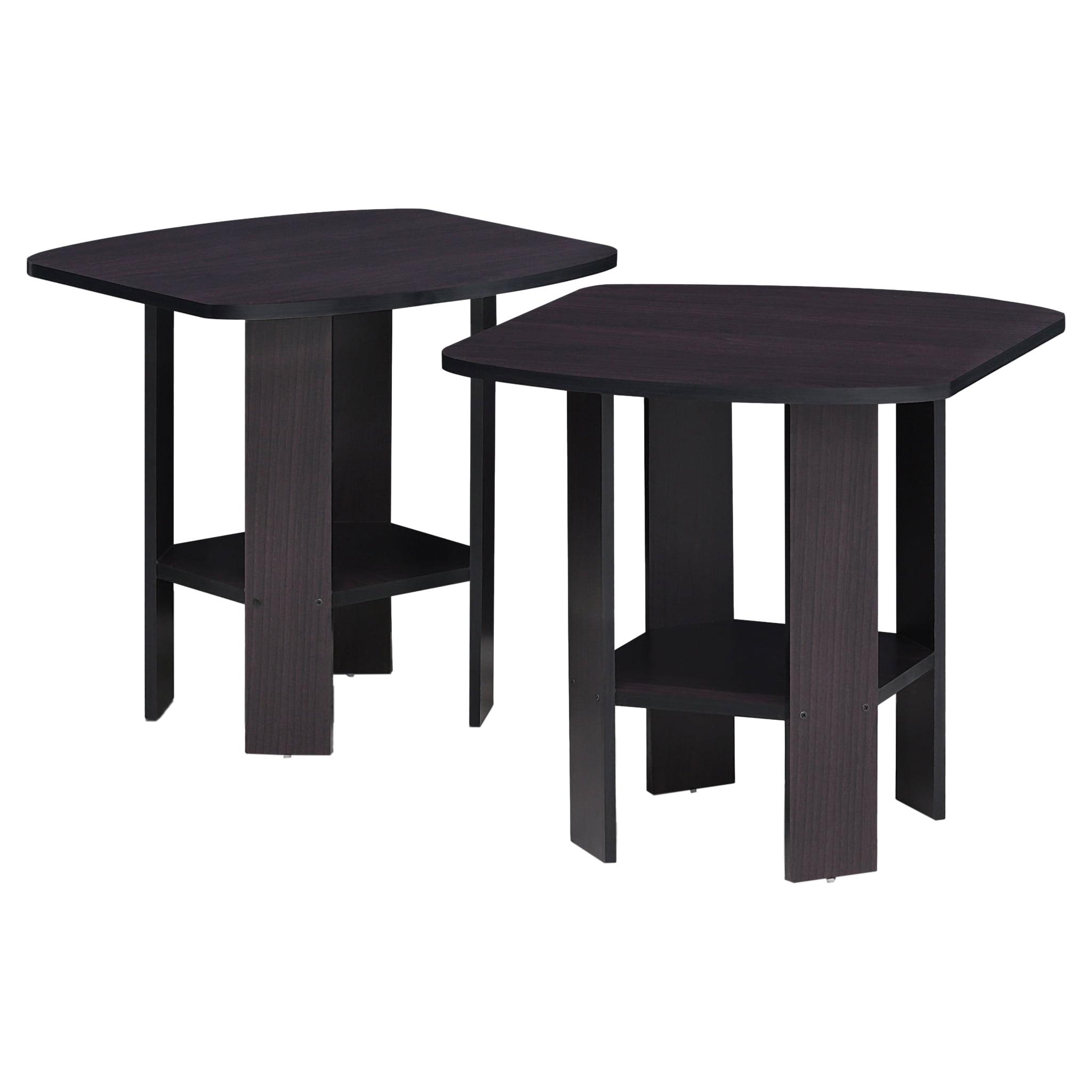 Compact Dark Walnut Petite End Table Set of 2