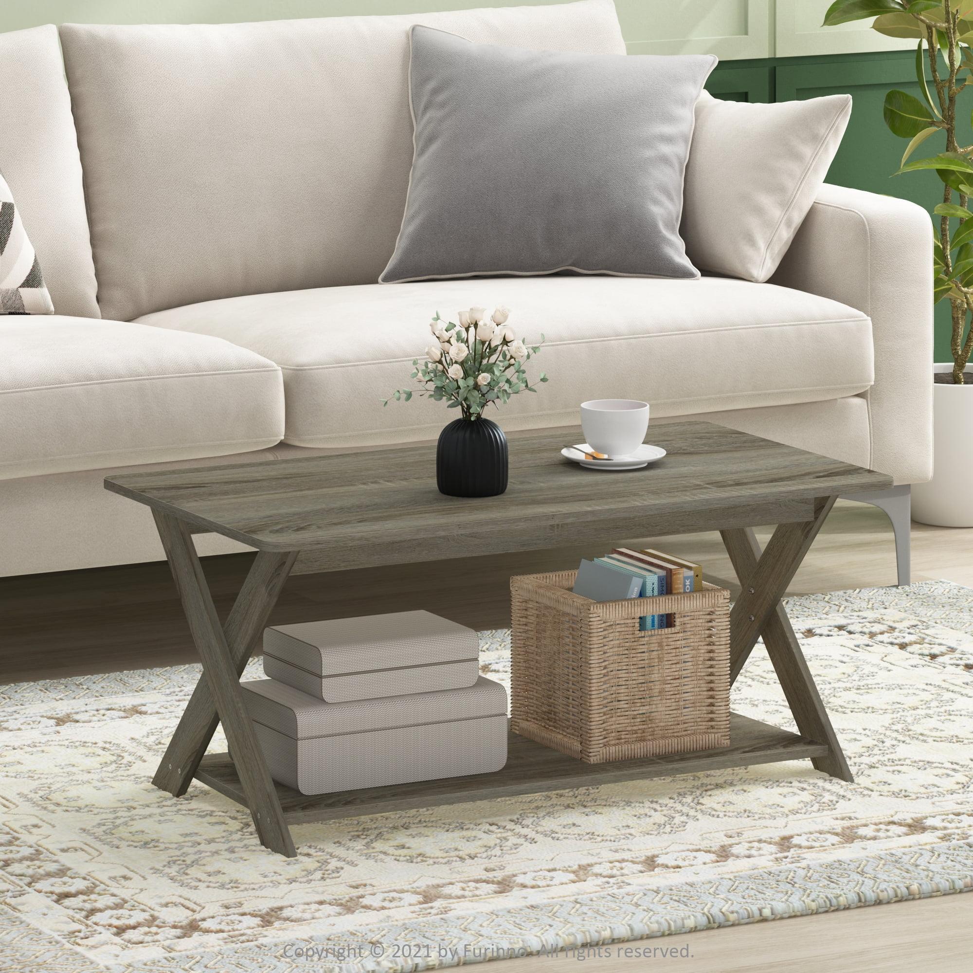 Simplistic French Oak Grey Rectangular Coffee Table with Storage