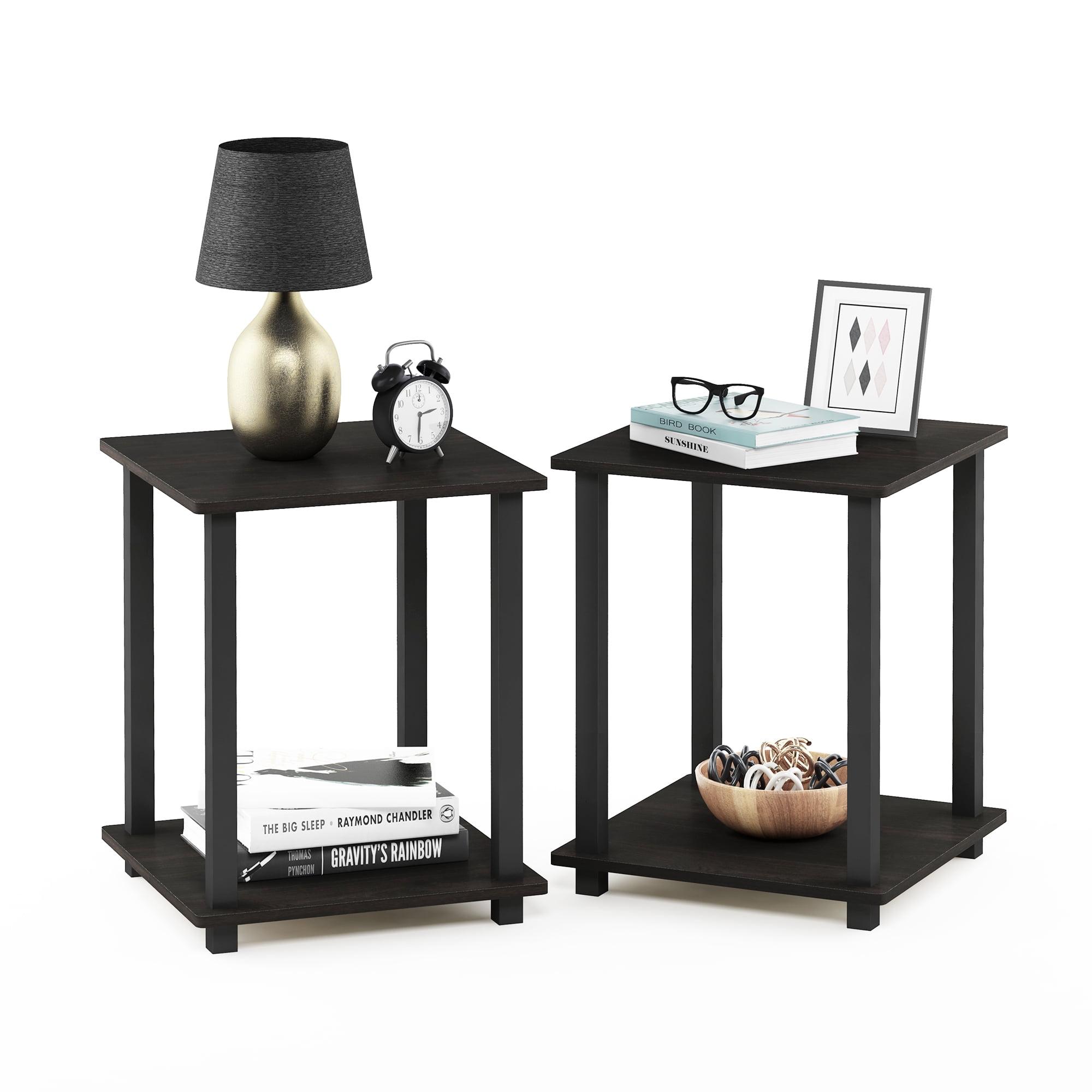 Espresso Black Simplistic Square Wood End Table Set