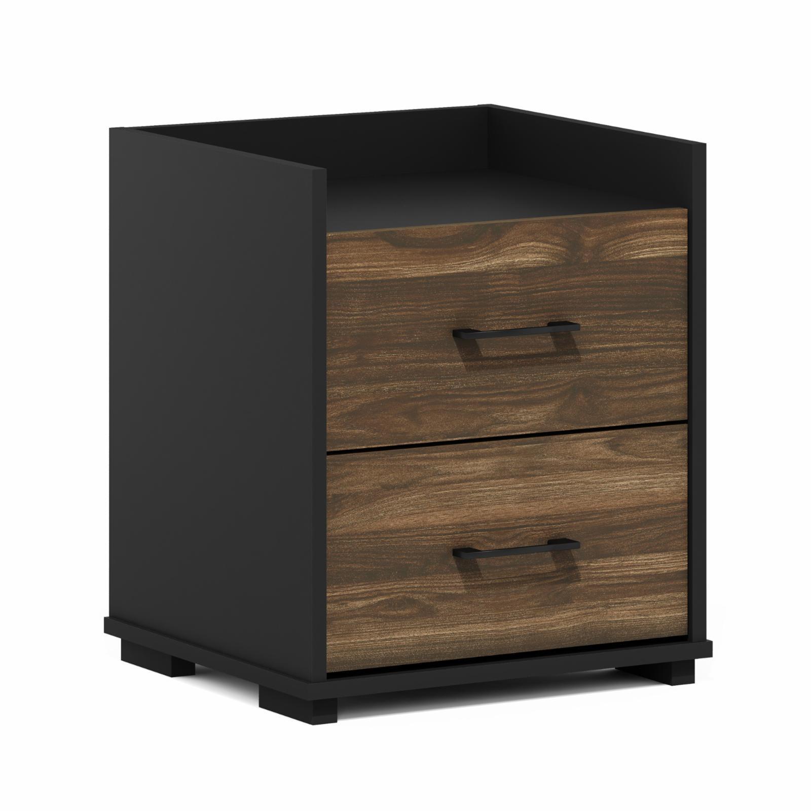 Columbia Walnut and Black Wood 2-Drawer Nightstand