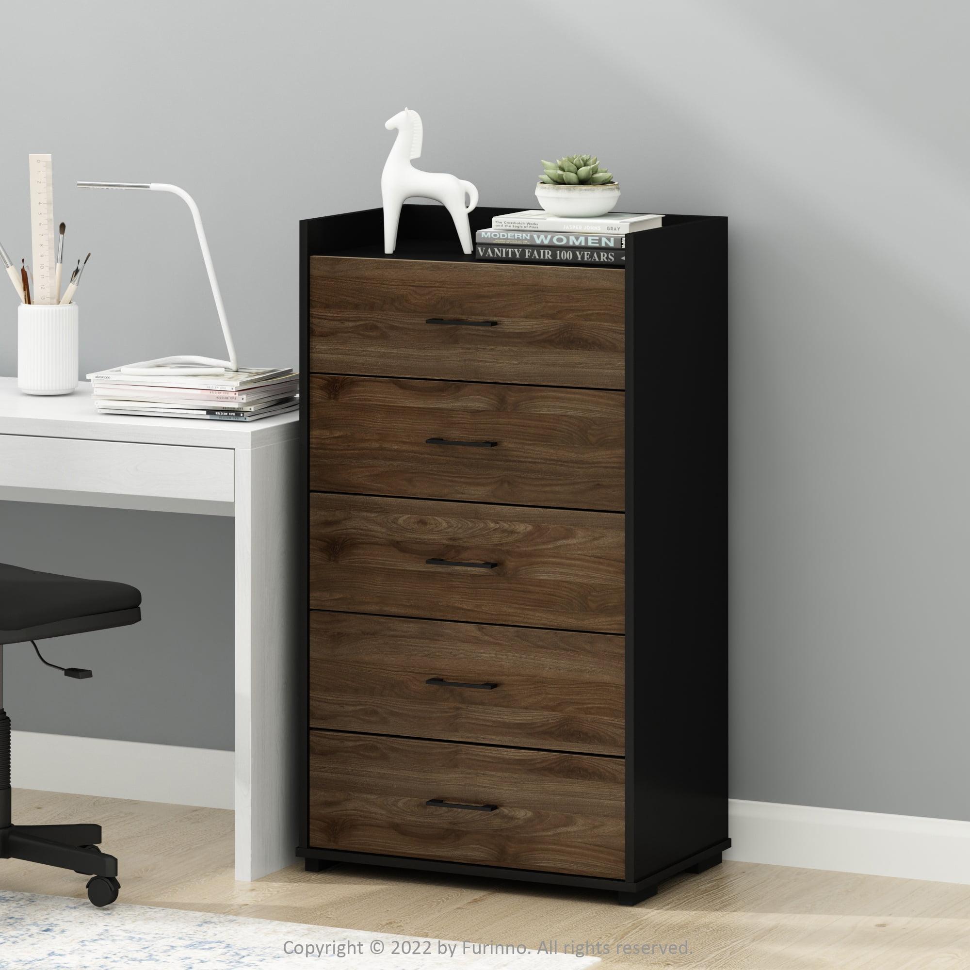 Columbia Walnut and Black 5-Drawer Composite Wood Dresser