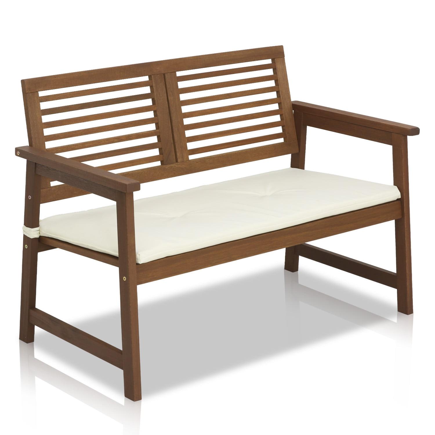 Tioman Teak Oil Hardwood Outdoor Bench with Beige Cushion