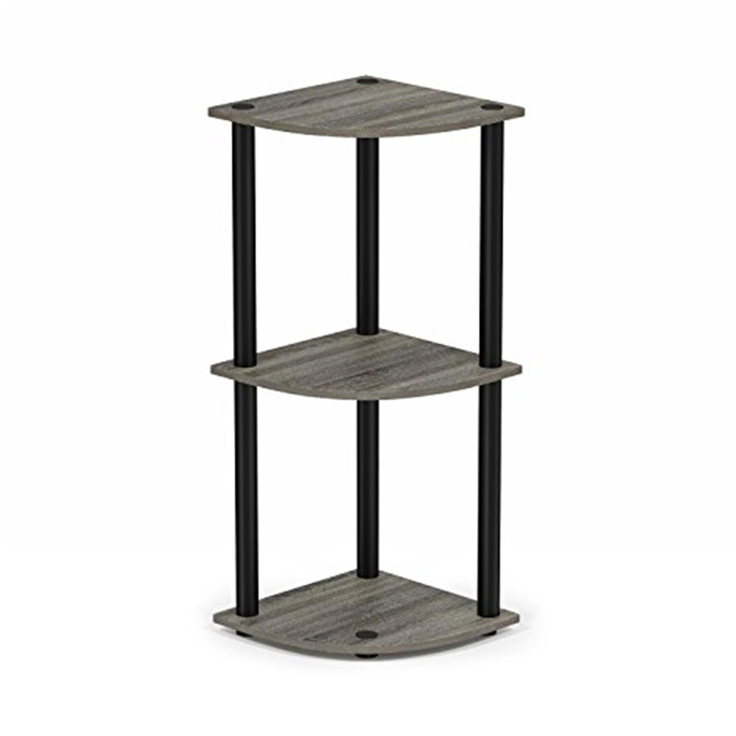 Sleek Corner Display Rack with 3-Tier Black Wood-Style Shelves