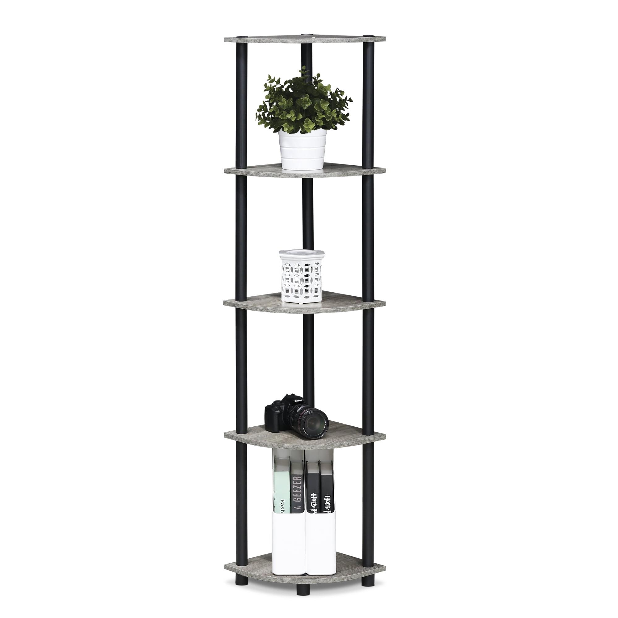 French Oak Grey/Black Heavy Duty 5-Tier Corner Shelf