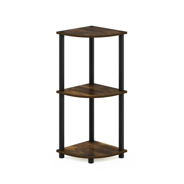 Furinno 3-Tier Corner Display Rack Open Multipurpose Bookcase Cabinet with Adjustable Shelves,Amber Pine/Black