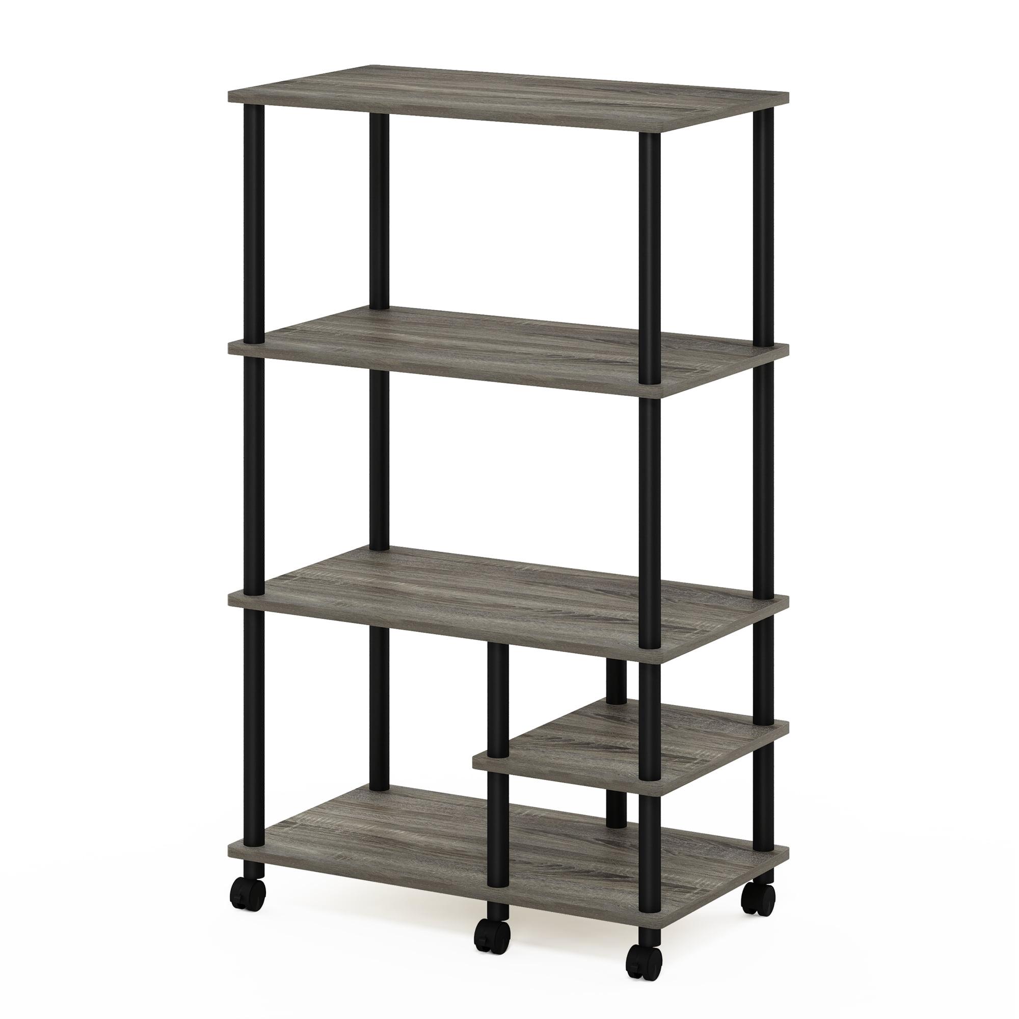 French Oak Grey 4-Tier PVC and Manufactured Wood Storage Shelf with Wheels