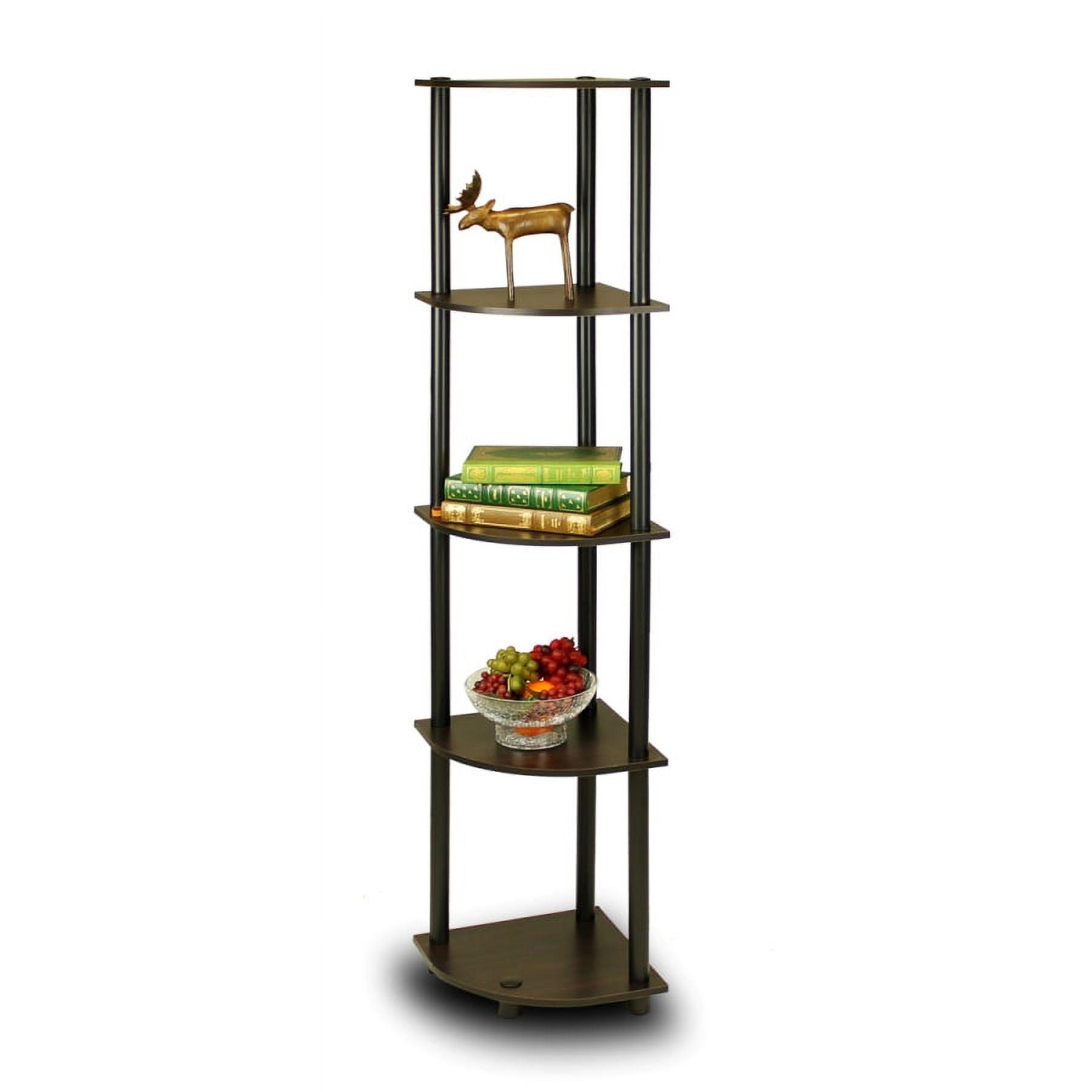 Espresso/Black 5-Tier Corner Floor Mount Water Resistant Shelf