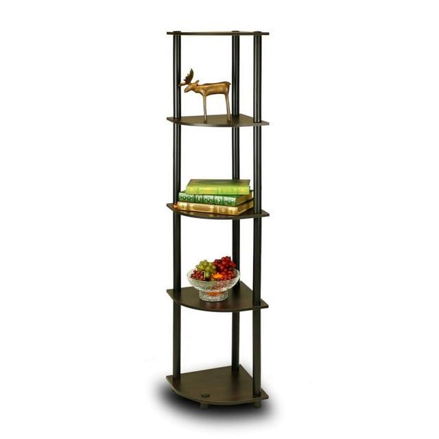 Furinno Turn-N-Tube 5 Tier Corner Display Rack Multipurpose Shelving Unit, Espresso & Black - 57.7 x 11.6 x 11.6 in.