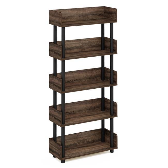 Walnut 5-Tier Toolless Freestanding Display Rack with PVC Tubes