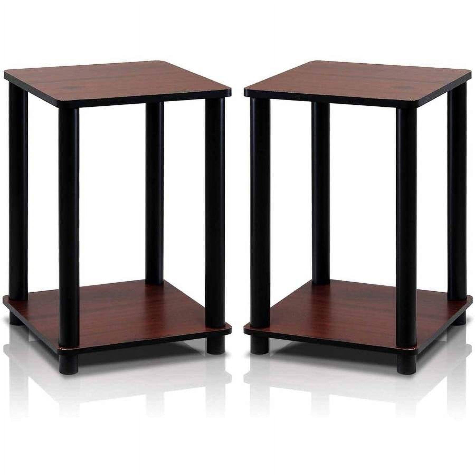 Rustic Dark Cherry & Black Square Wood End Table Set of 2