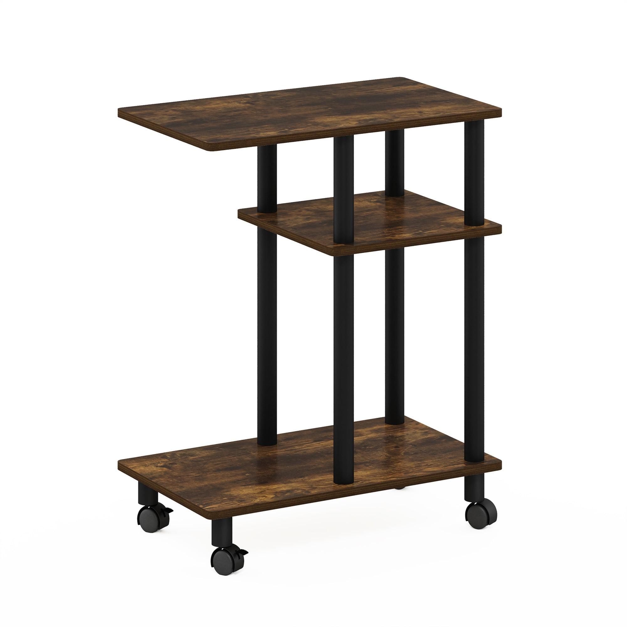 Amber Pine & Black Engineered Wood U-Shaped Side Table on Casters
