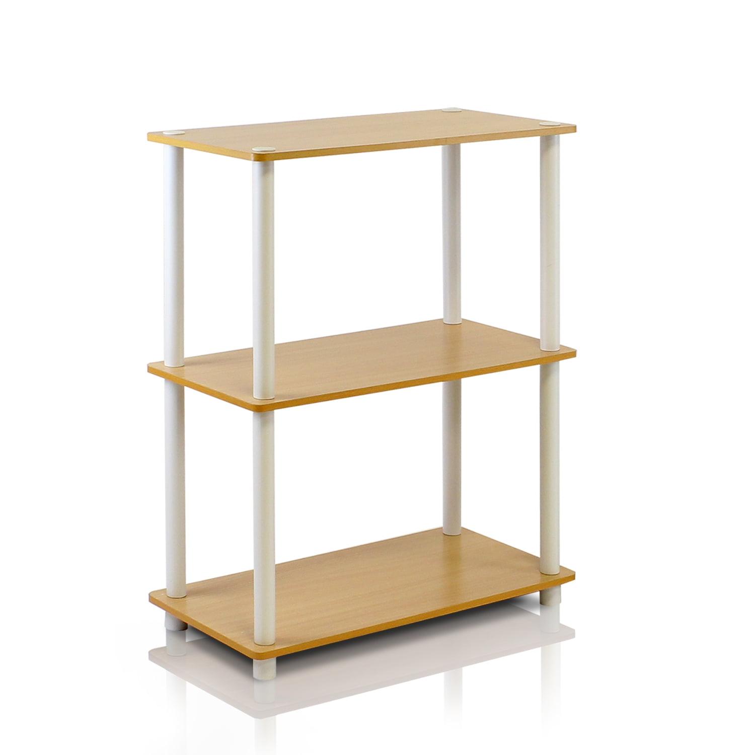 Beech and White 3-Tier Compact Wood Shelf Display Rack