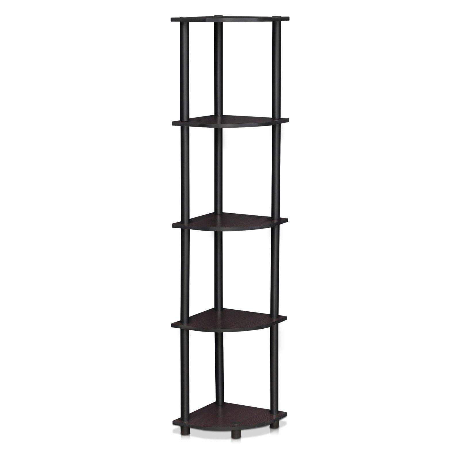 Furinno Modern 5-Shelf Tall Bookshelf Multipurpose Shelving Unit Corner Display Rack,Dark Walnut