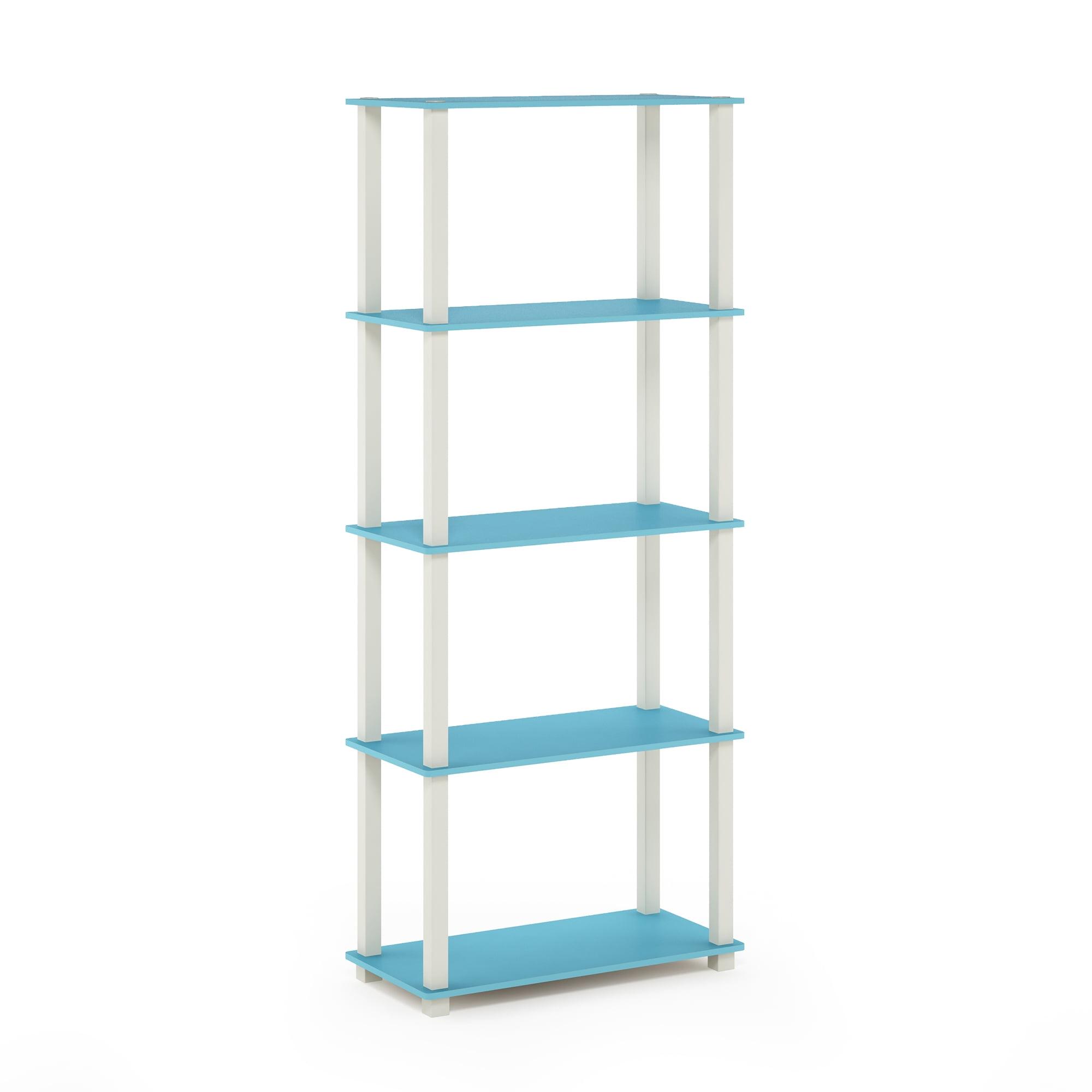 Furinno Turn-S-Tube 5-Tier Square Tubes Display Shelf, Light Blue/White