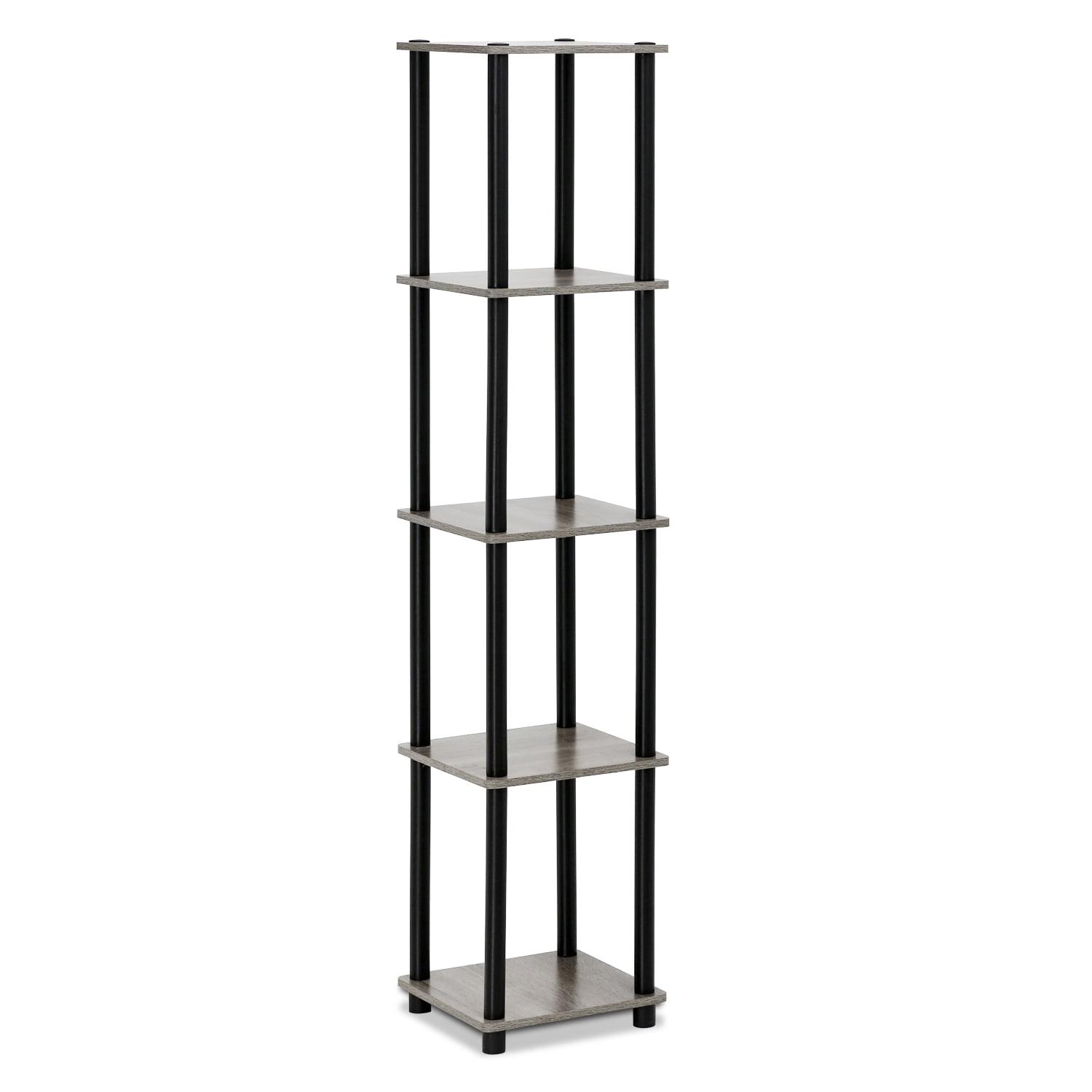 Black and Oak 5-Tier Corner Wood Shelf Unit