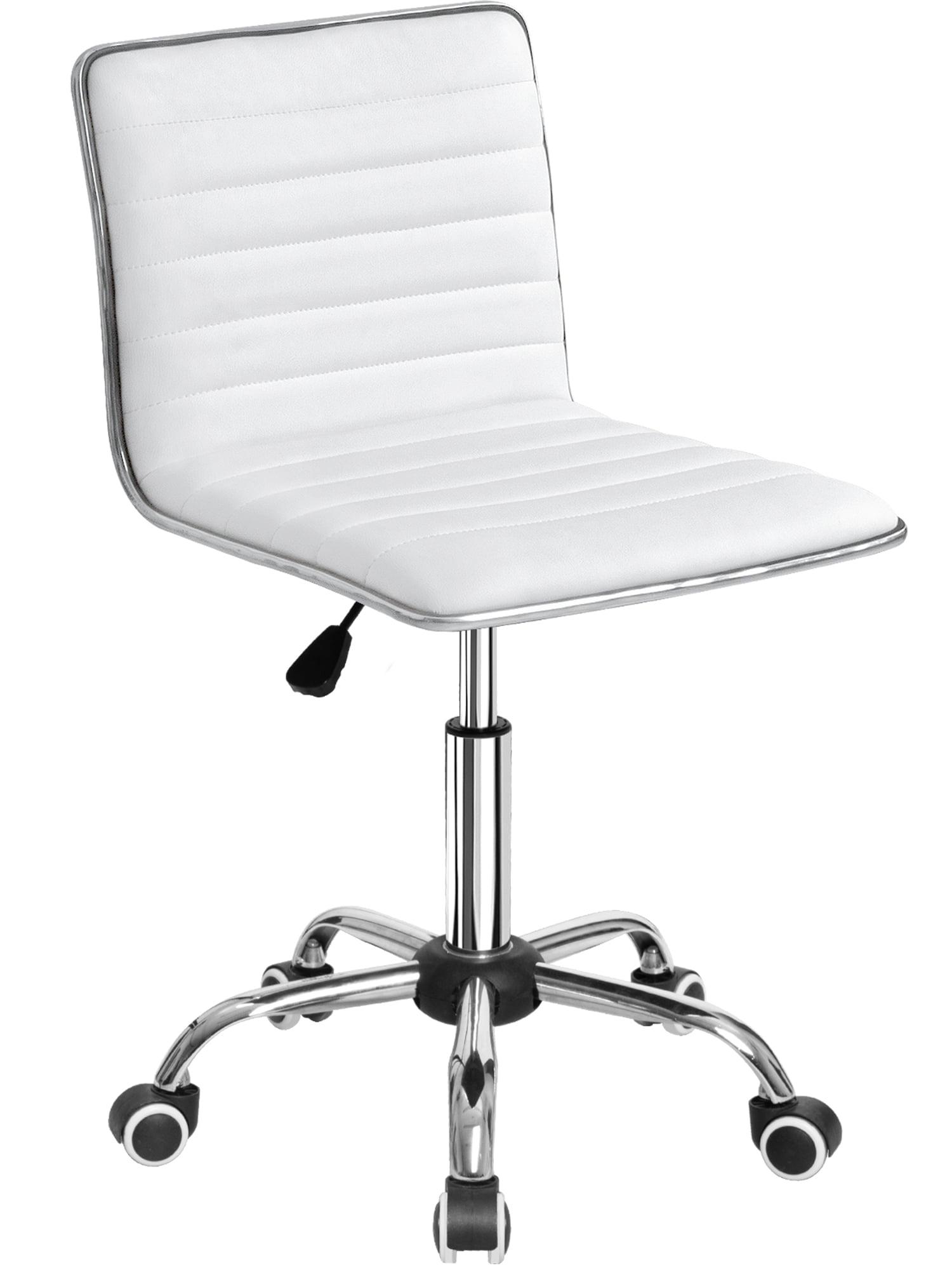 Furmax Leather Swivel Office Chair - Mid Back Vanity Chair for Makeup Desk, Armless Ribbed Task Chair with Ergonomic Support (White)
