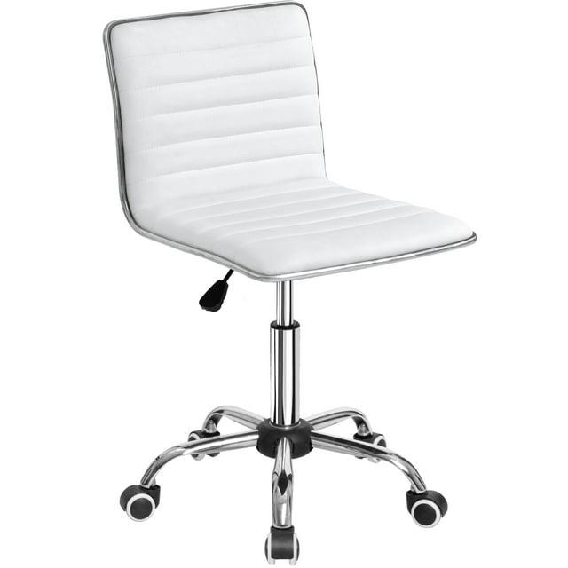 Furmax Leather Swivel Office Chair - Mid Back Vanity Chair for Makeup Desk, Armless Ribbed Task Chair with Ergonomic Support (White)