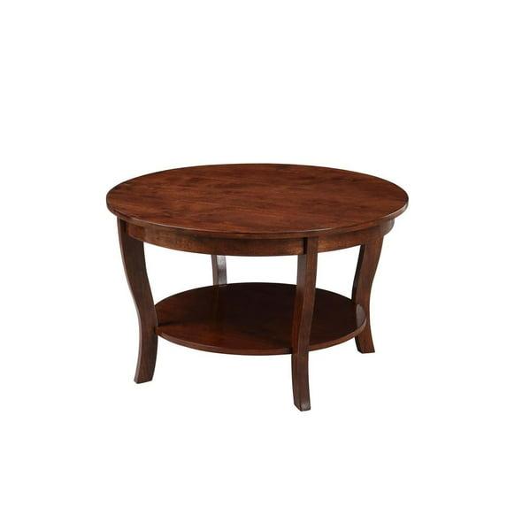FurniFact Brown Round Coffee Table with Lower Shelf for Stylish Living Room Storage
