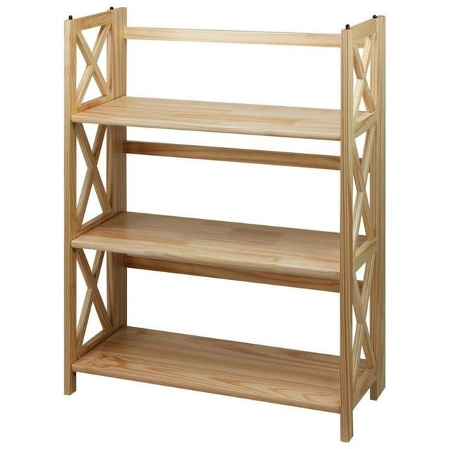 Natural Wood Montego 3-Shelf Stackable Bookcase with Doors