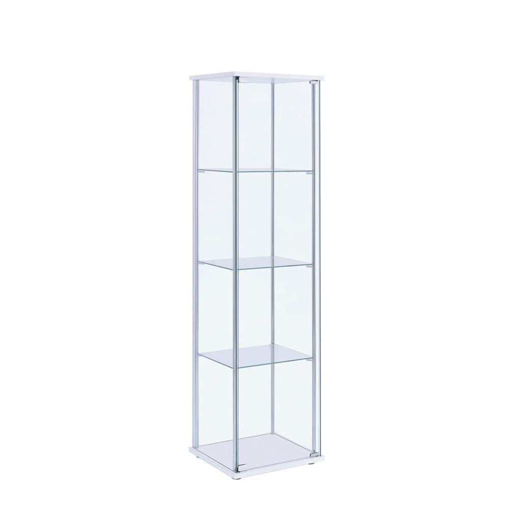 XilhXLy Rectangular 4-Shelf Clear Curio Cabinet, 63.75" H x 14.25" W x 16.75" D, White, Chrome, 951072