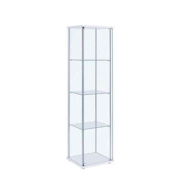 XilhXLy Rectangular 4-Shelf Clear Curio Cabinet, 63.75" H x 14.25" W x 16.75" D, White, Chrome, 951072