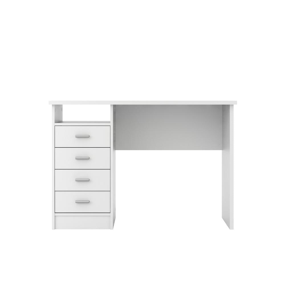 Tvilum Warner 4 Drawer Office Desk with 1 Shelf for Adults, White Finish