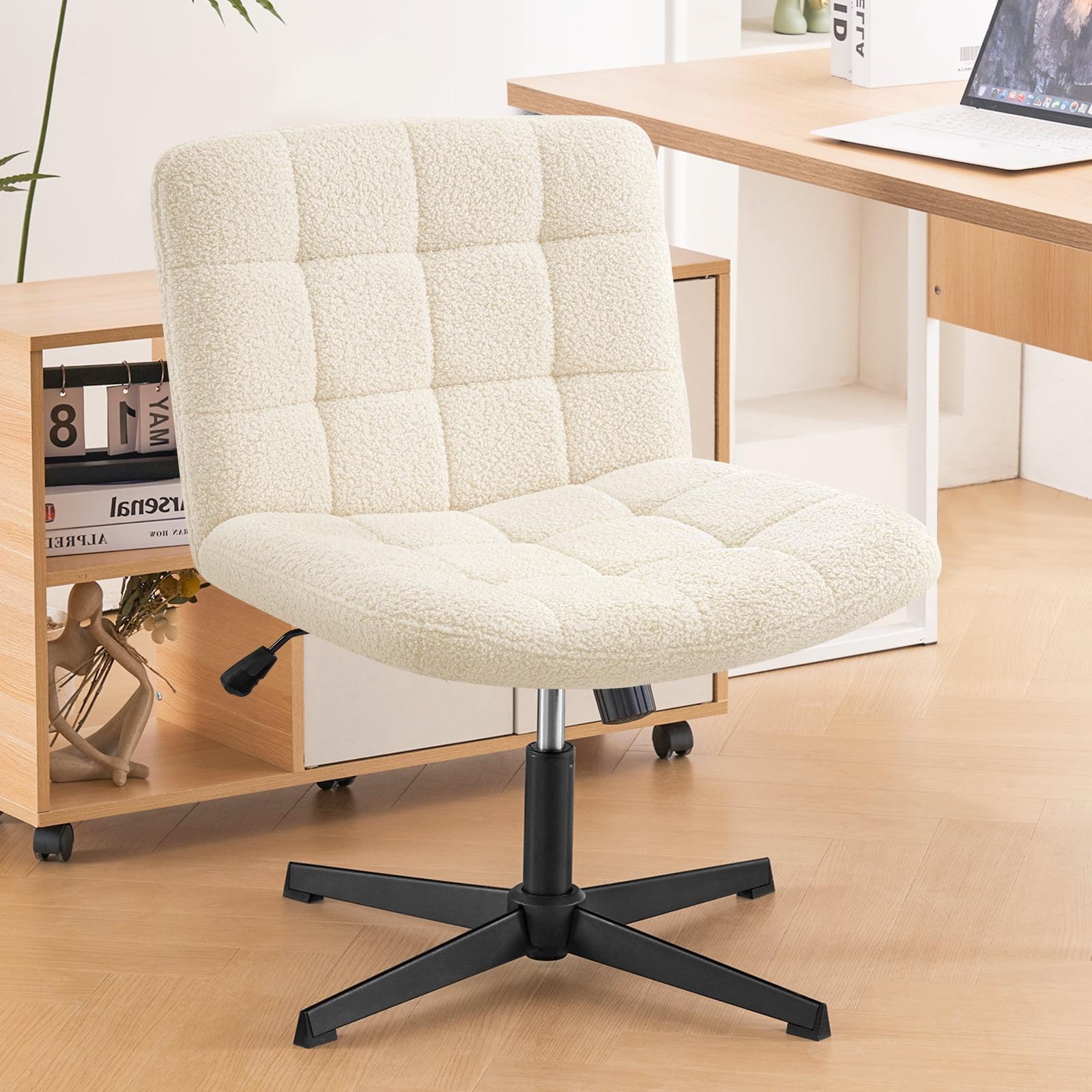 Furniliving Armless Office Desk Chair No Wheels Swivel Cross Legged Office Chair Ergonomic Computer Task Chair, Ivory white