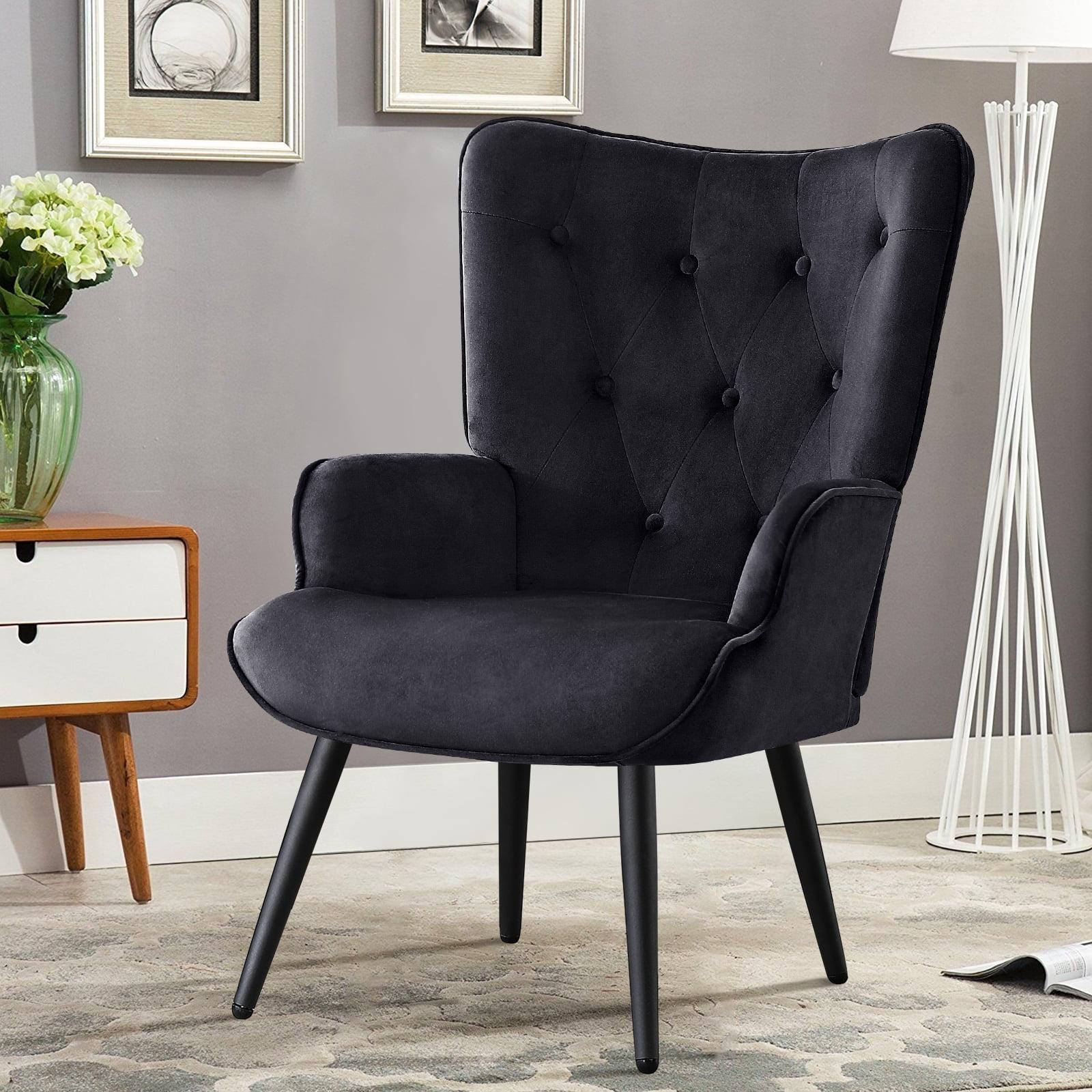 Black Velvet Wingback Accent Chair with Metal Legs