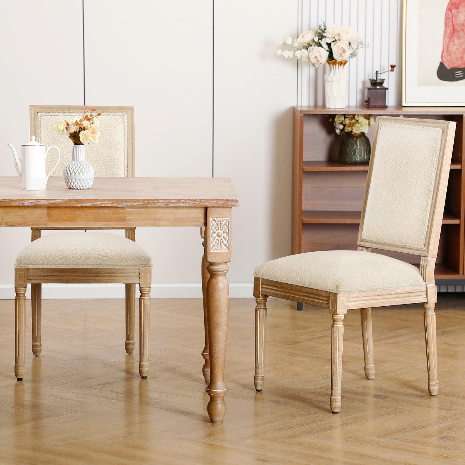 Furniliving French Country Dining Chairs Set of 2, Upholstered Farmhouse Dining Room Chairs, Sherpa Fabric Side Chairs for Kitchen Dining Room, White