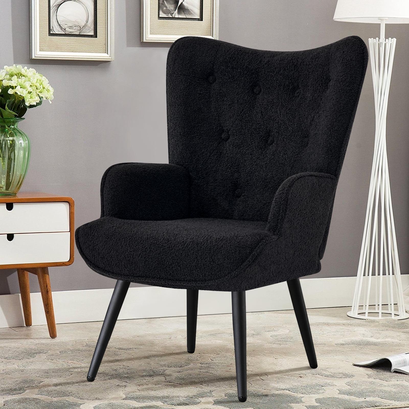 Black Sherpa Upholstered Tufted Wingback Accent Chair