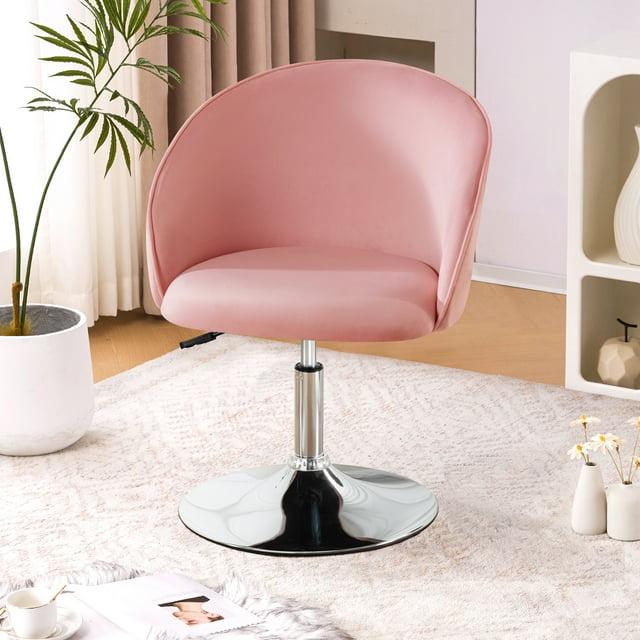 Furniliving Velvet Swivel Chair Upholstered Accent Chair Adjustable Mid-Backrest Leisure Chairs,Pink
