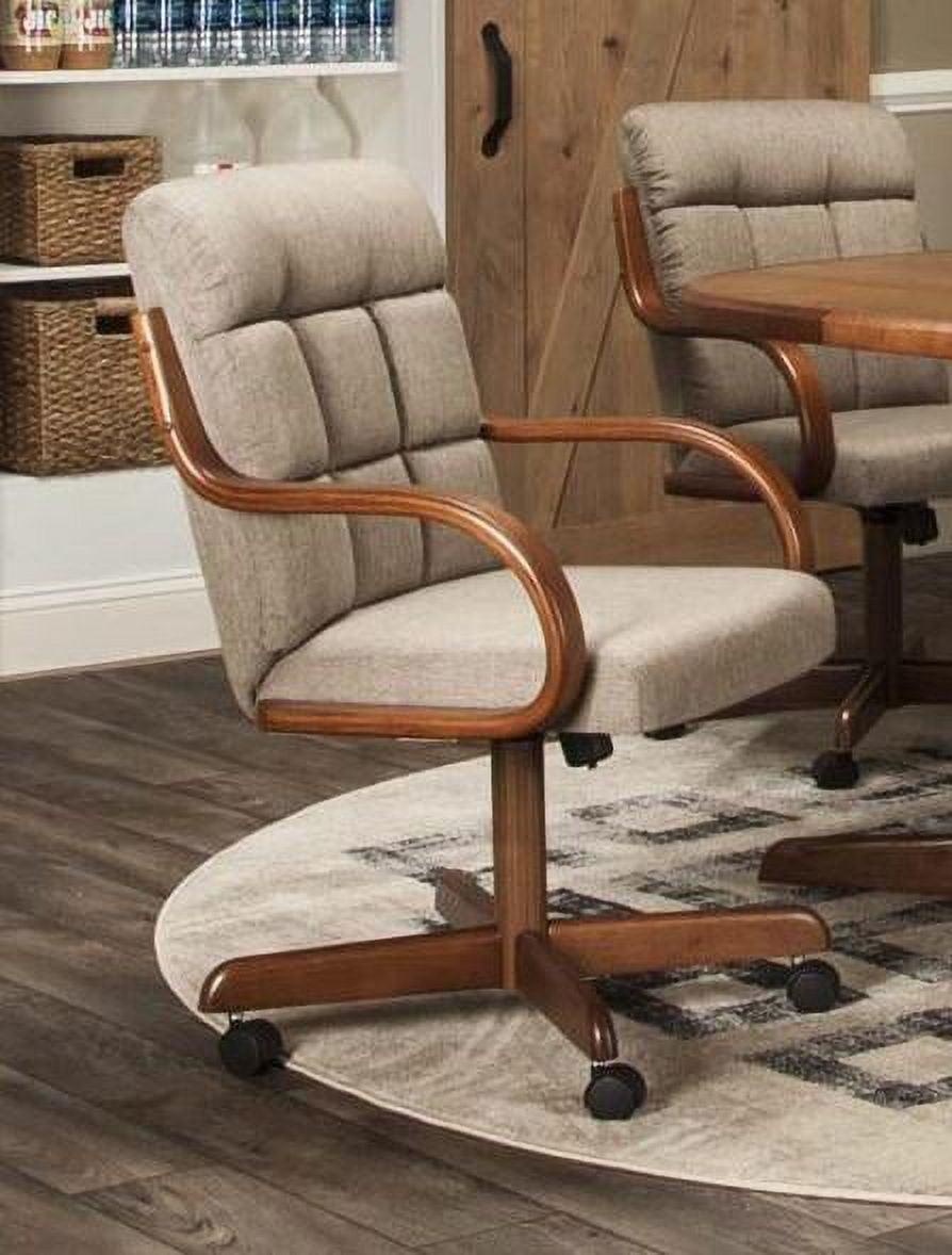 Camile Toast Tweed Swivel Arm Chair with Pecan Wood Finish