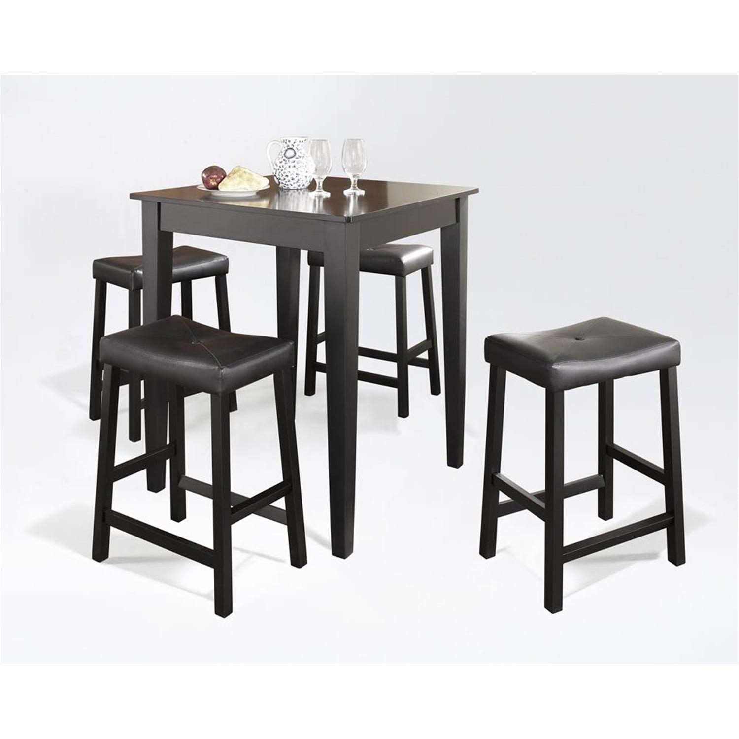 Black 5-Piece Pub Dining Set with Upholstered Stools