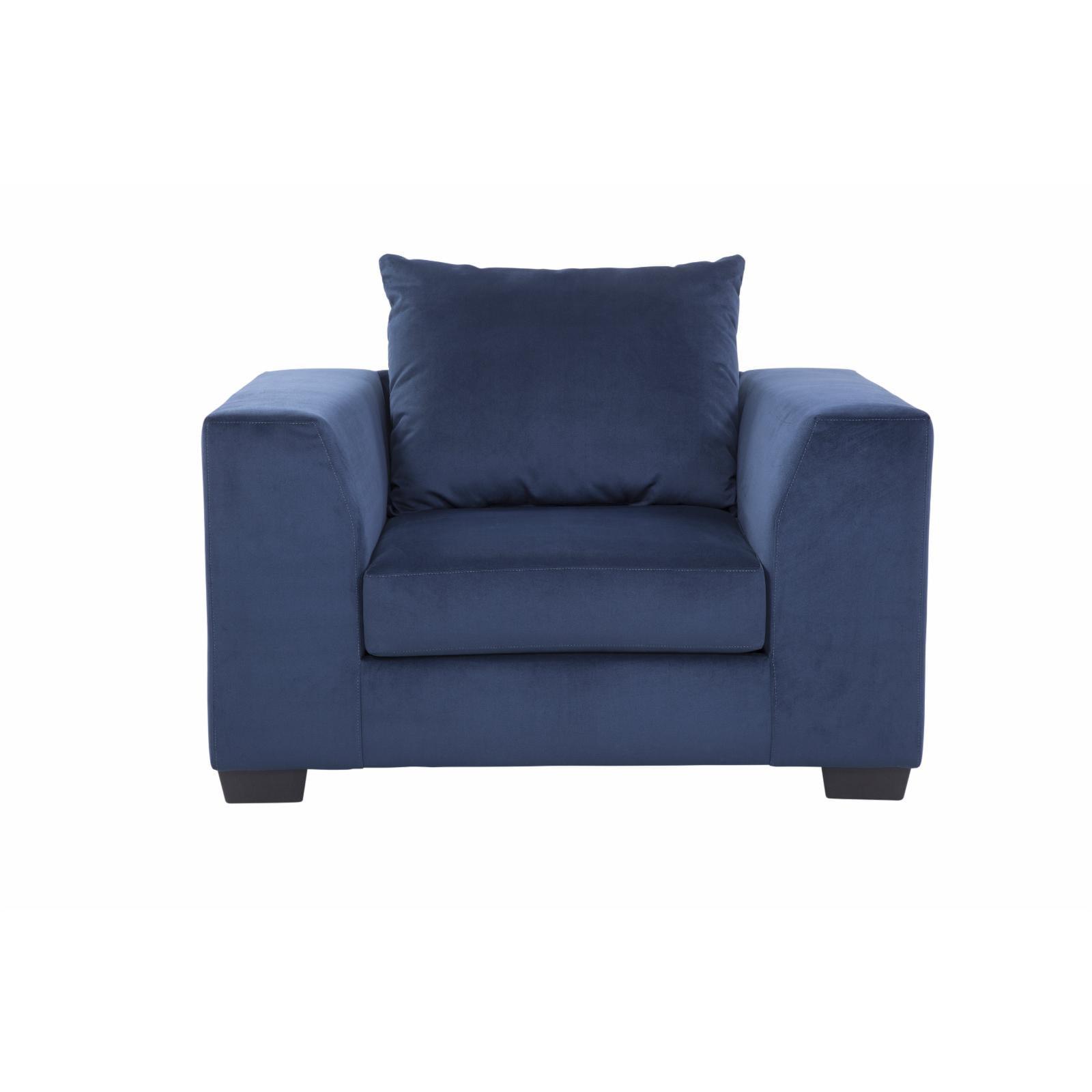 Blue Microfiber Oversized Accent Chair with Wood Legs