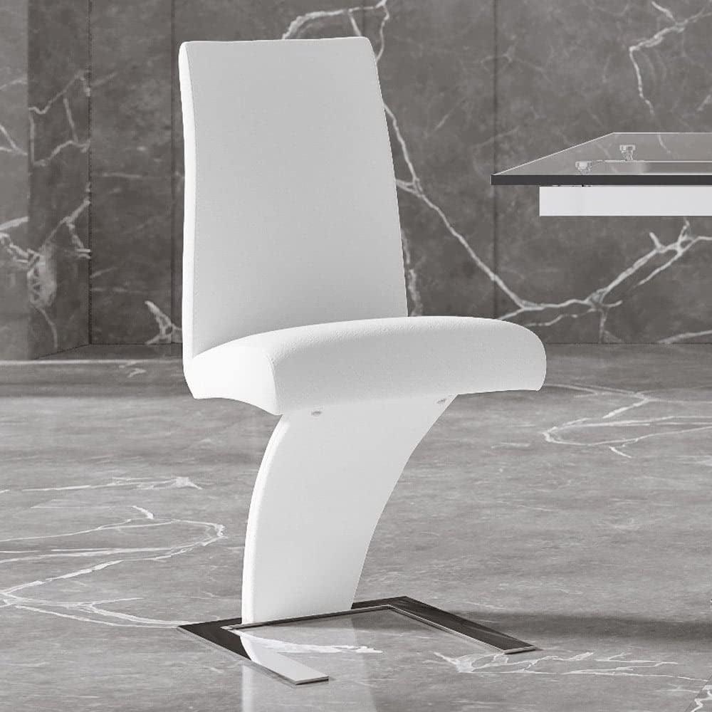 White Leatherette and Stainless Steel Cantilever Dining Chair